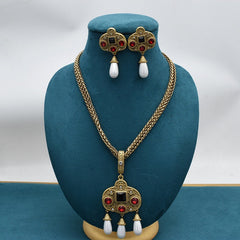 Vintage Glass Inlaid Tassel Pearl Necklace Ear Stud