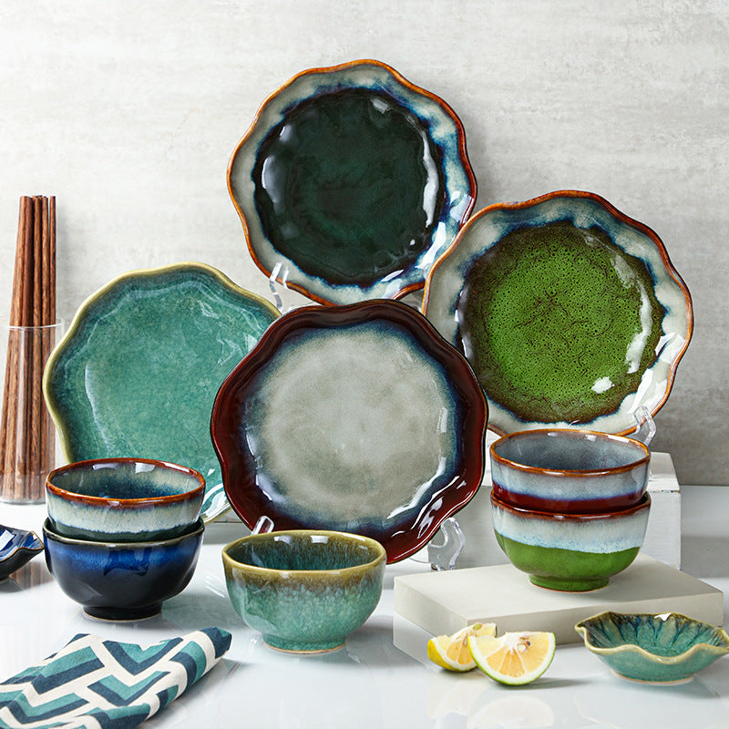 Household Bowl Dish & Plate Ceramic Fambe Tableware
