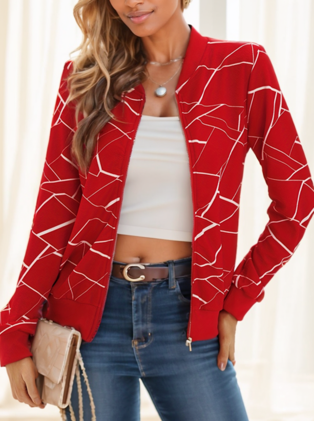 Geo Print Zipper Front Jacket