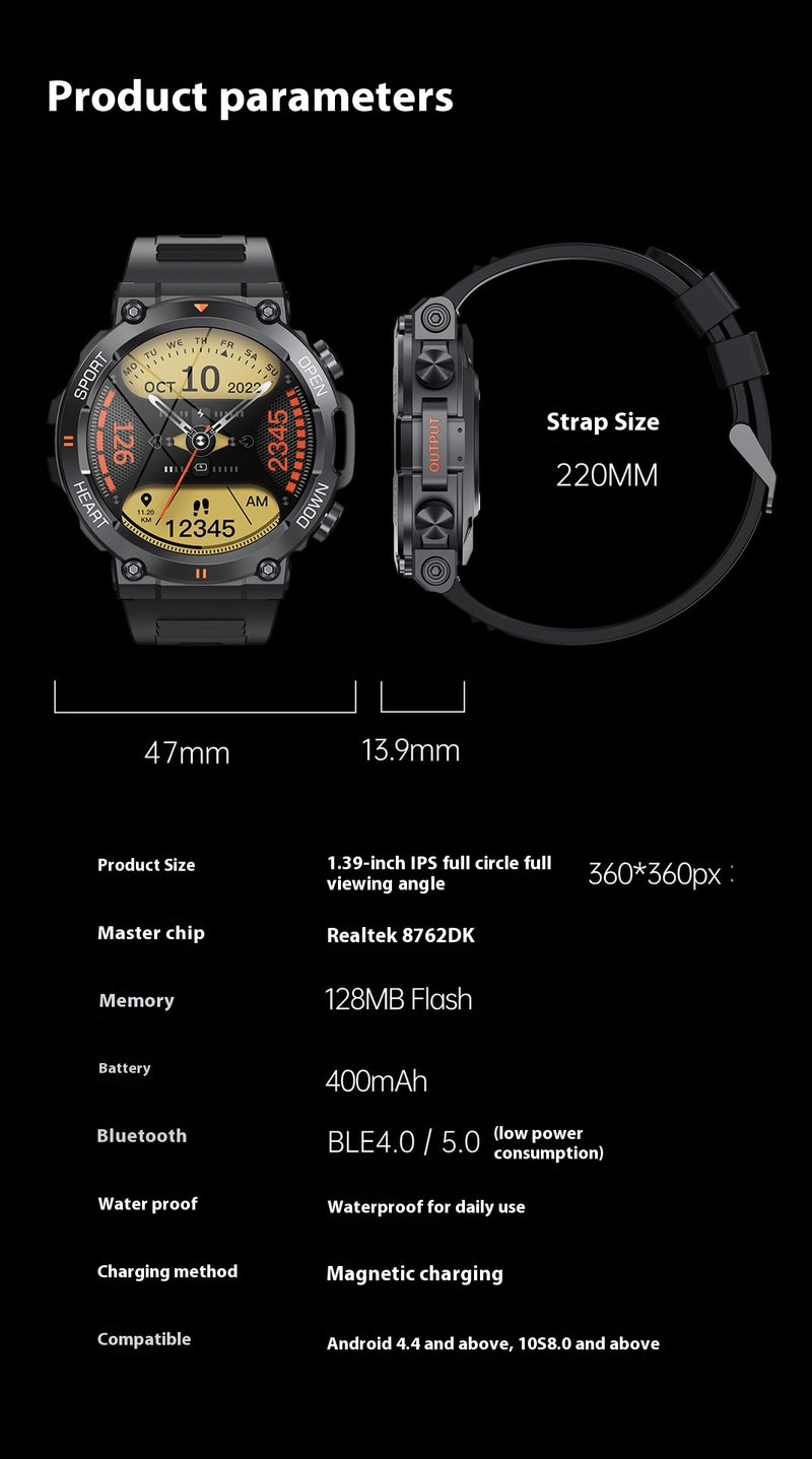 Smartwatch com Chamadas, Música, Meteorologia, Ritmo Cardíaco e Pressão Arterial