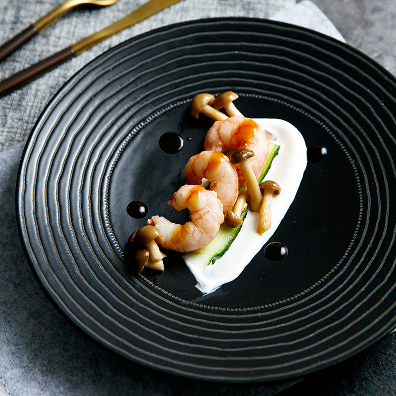 European Style Black Creative Ceramic Simple Ins Dessert Plate Flat Plate