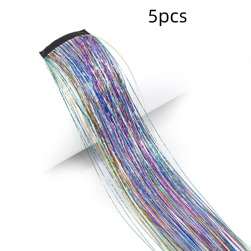 BB Clip-in Goldfaden-Perücke Schimmernde Regenbogen-Haarverlängerungen