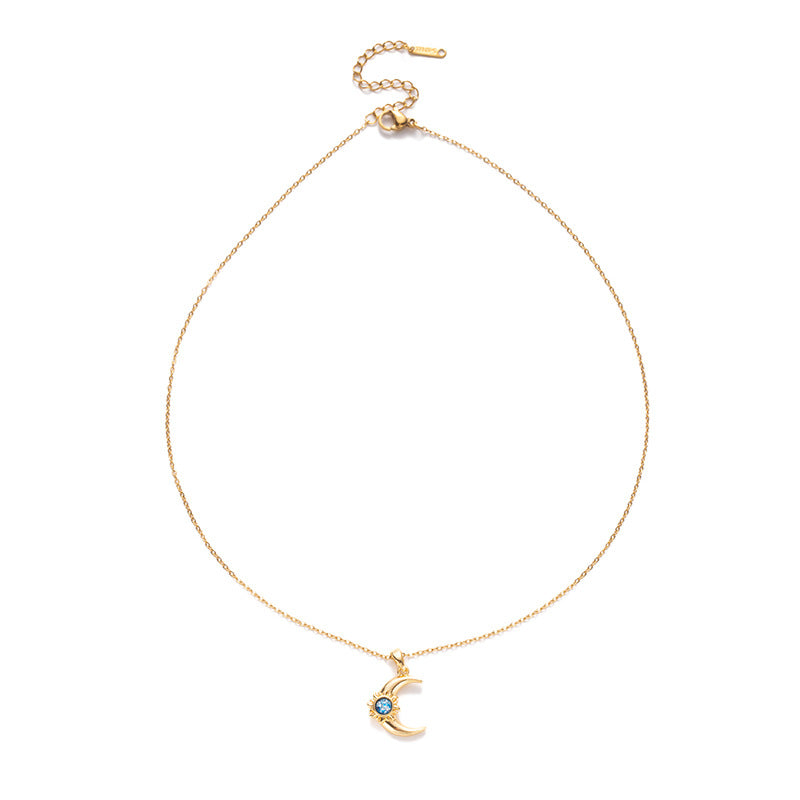 Fashionable Elegant Moon Sun Blue Zirconium Necklace For Women