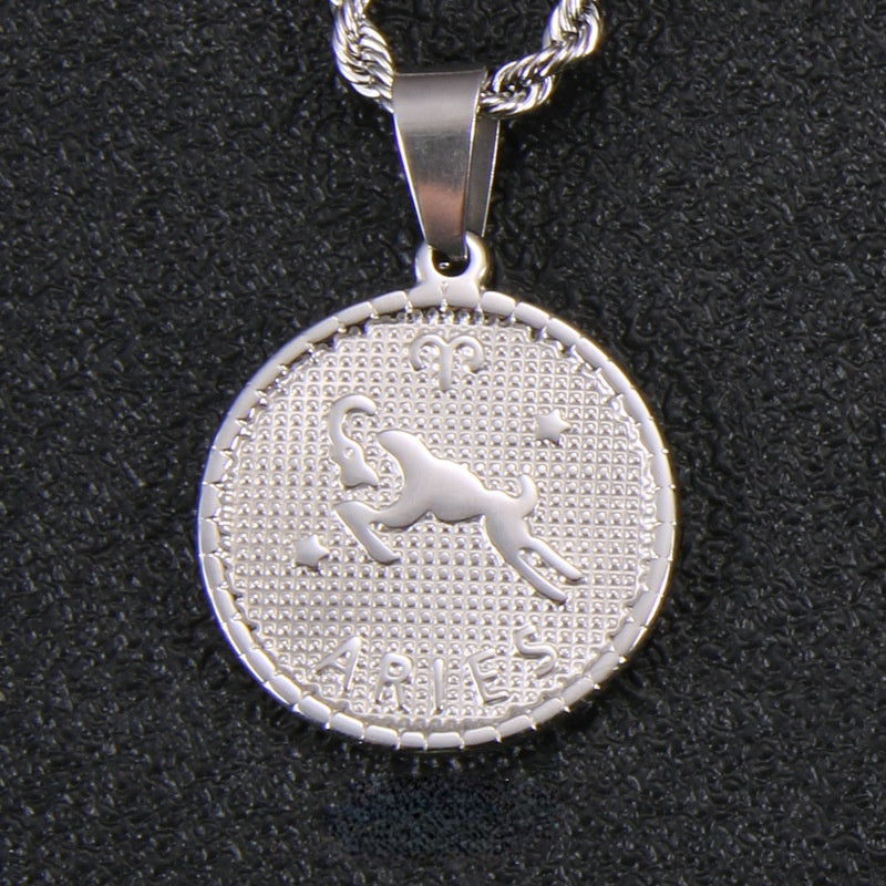 Men's And Women's Fashion Titanium Steel Twelve Signs Of The Zodiac Pendant Necklace