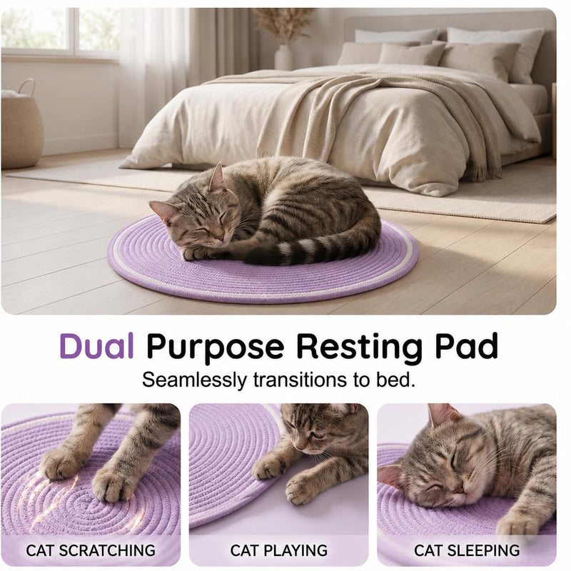 Cat Scratch Pad For Indoor Cats Kitten  Round Cat Scratcher Pad, Woven Cotton Rope Cat Scratching Mat, Couch Protector For Wall, Furniture, Carpets, Sofas