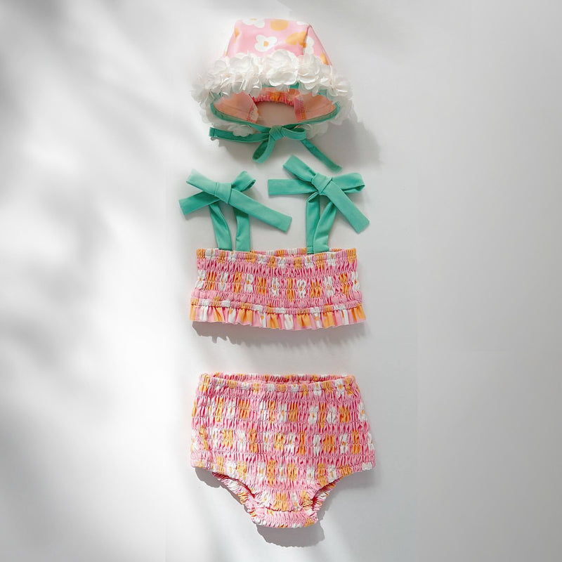 Girls' Flower Hooded One-piece Swimsuit