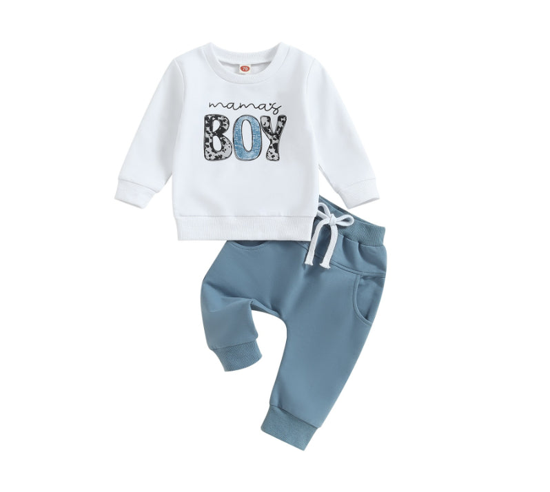 Fato de Desporto para Rapaz com Estampado de Letras e Flores, Camisola de Manga Comprida e Calças