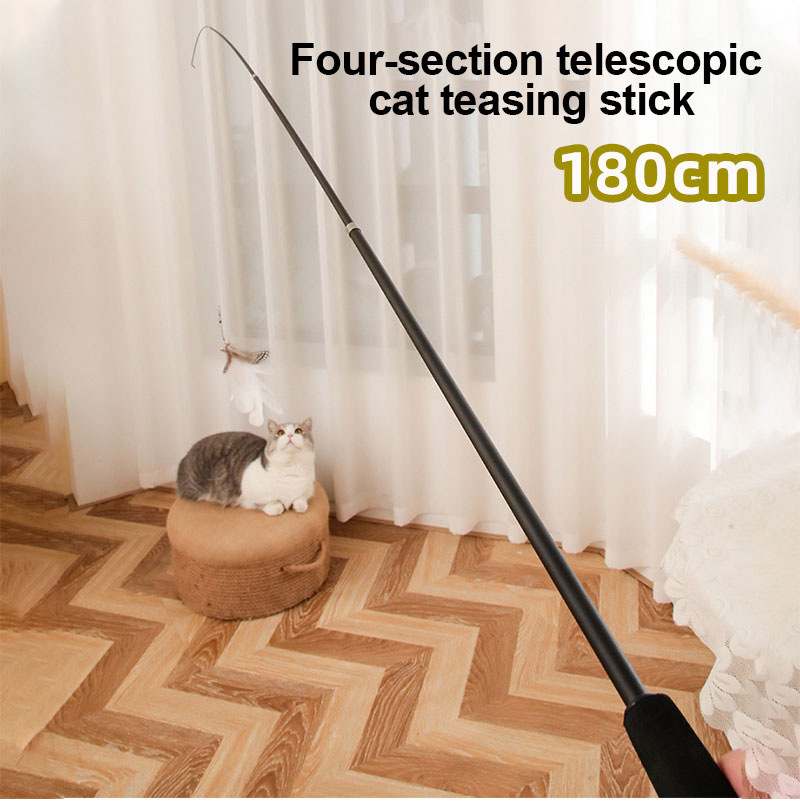 Brinquedo para Gato - Varinha Telescópica de 180 cm com Penas de Substituição, Varinha de Pesca Ajustável para Gatos