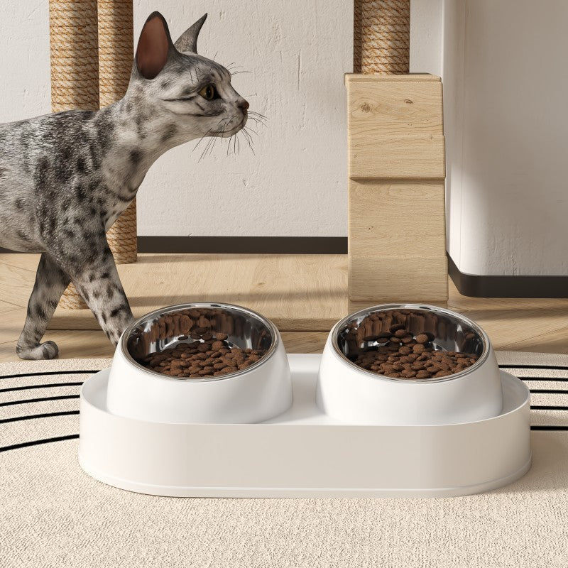 Tigela Dupla para Animais de Estimação com Inclinação para Proteção do Pescoço, Taça Antiderrapante para Cão e Gato, Comedouro e Bebedouro Elevado, Previne Queixo Preto, Artigos para Animais