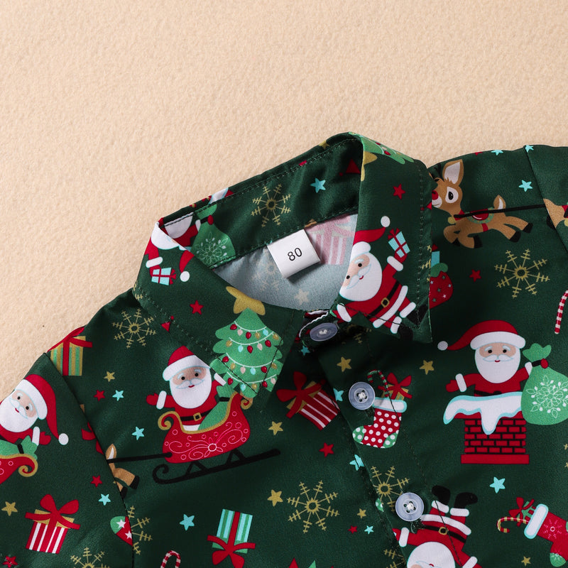 Conjunto de camisa com estampado de bonecos para rapaz de Natal