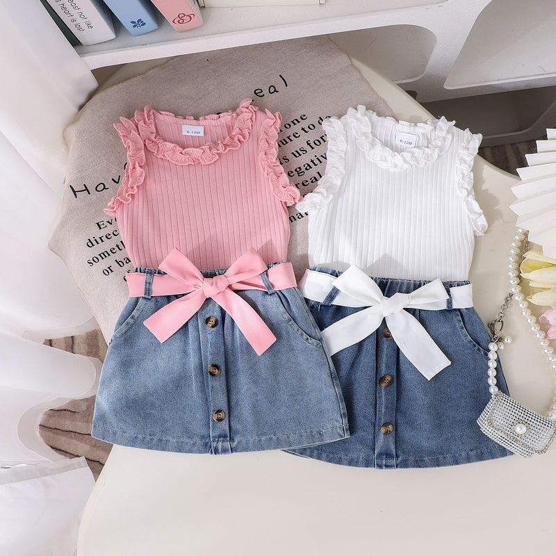 Summer Denim Skirt Belt Three-piece Set