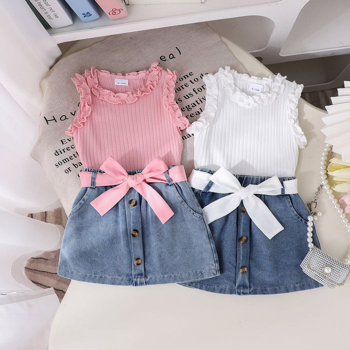 Summer Denim Skirt Belt Three-piece Set