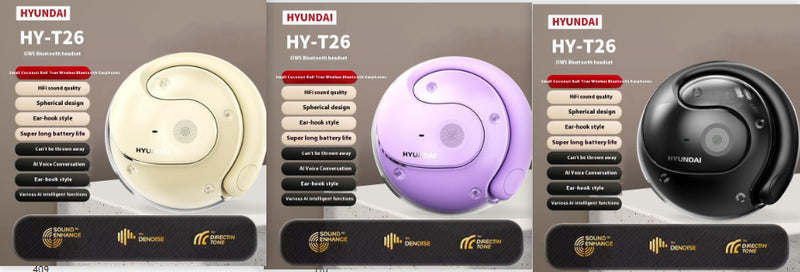 Auscultadores Bluetooth Sem Fios Coconut Ball, Modelo de Gancho com Redução de Ruído