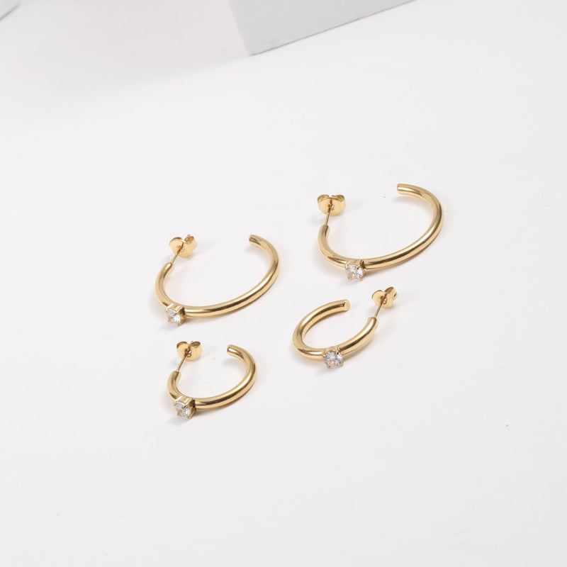 Brincos Fonte C Com Zircão Titânio Aço I Galvanizado Ouro 18K
