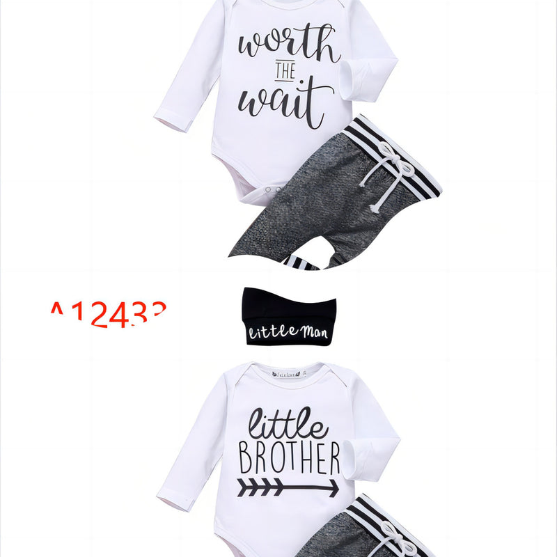Letter Printing Long-sleeve Jumpsuit Trousers Hat Three-piece Set