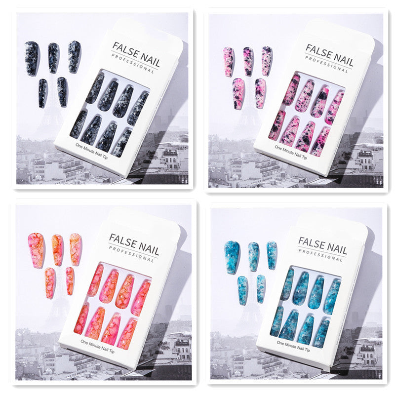 Bright Oil Color Marble Pattern European And American Style Long Fake Nails
