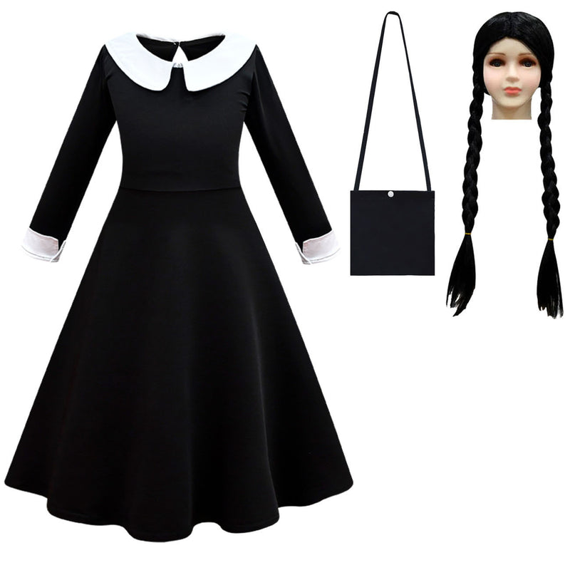 Vestido de rapariga com gola de lapela e estampado simples