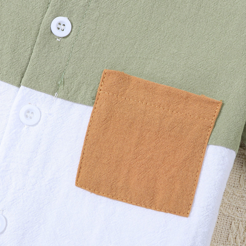 Boys' Summer Cotton And Linen Casual Short-sleeved Shirt And Shorts Suit
