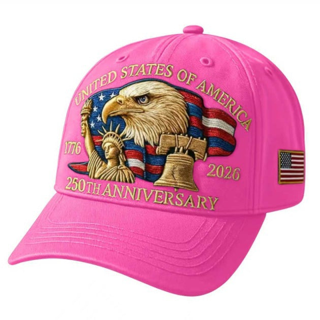 Bestickte Baseballkappe mit Adlerkopf – Gedenkdesign zum 250. Jubiläum Amerikas – Verstellbare Snapback-Mütze aus Baumwollmischgewebe für Damen und Herren