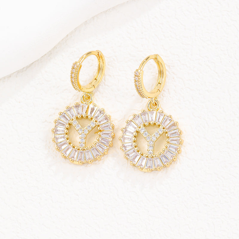 Cristal Sugar Letter Zircon Ear Studs 26 letras em inglês Clipe de orelha de diamante completo