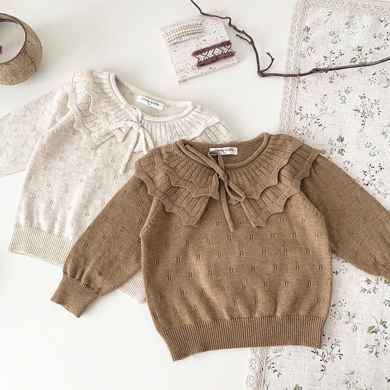 Baby Girls' Pullover Double-layer Ruffled Collar Sweater