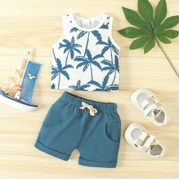 Spring Leisure Printed Vest Shorts Set