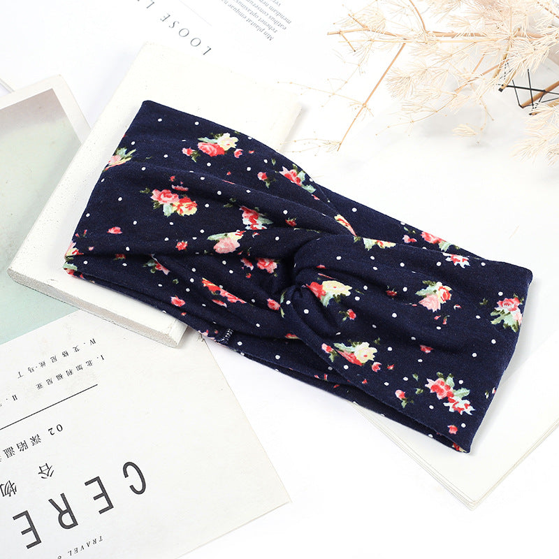 Sweat-absorbent And Anti-perspirant Bundled Headband With Wide-brimmed Print Headband