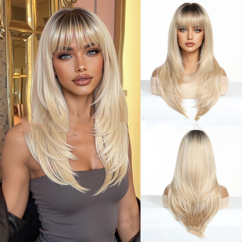 Cabelo Liso com Franja Laranja Dourado Claro