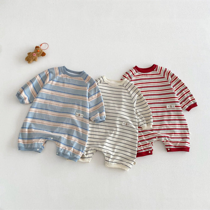 Striped T-shirt Loose-fitting One-piece Bodysuit Long Sleeves Versatile For Babies