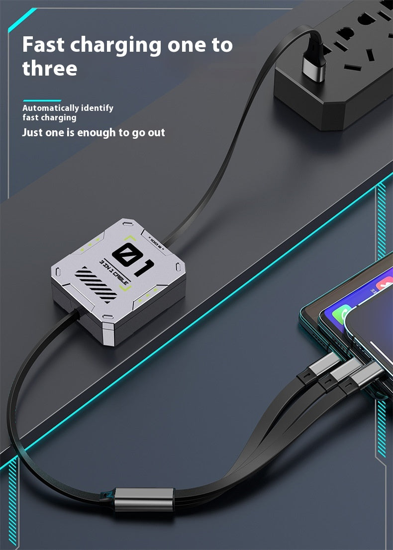 Data Cable Three-in-one 100W Super Fast Charge Telescopic One Drag Three