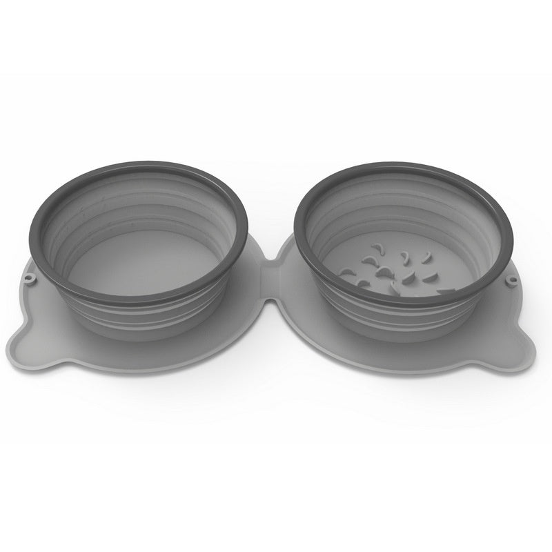 Tigela dupla de silicone para comida de cachorro, portátil, dobrável, antiderrapante, para animais de estimação, viagem, anti-asfixia, tigela de alimentação ao ar livre