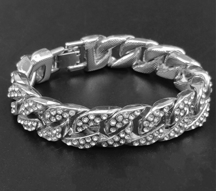 Pulseira masculina de corrente cubana com diamantes completos, pulseira dominadora e moderna