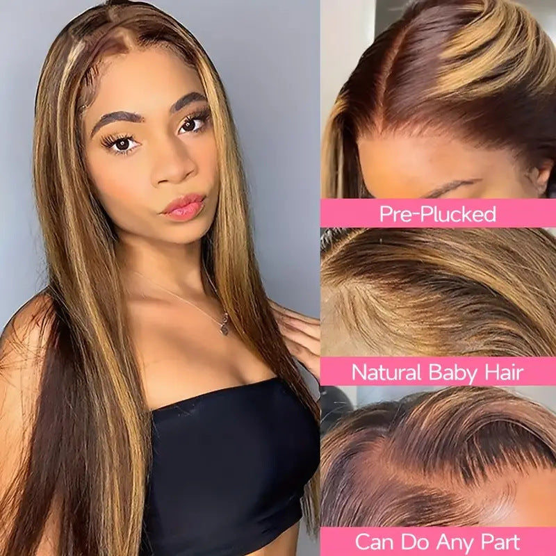 Peruca de Cabelo Liso Comprido de Cor Piano com Lace Frontal de Cabeça Inteira