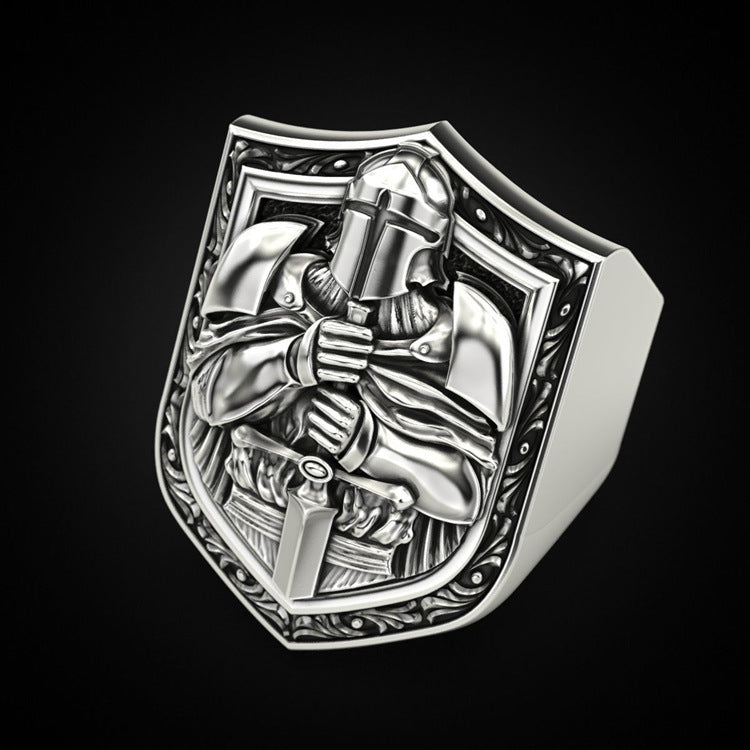 European And American Shield-shaped Sword Knight Ring For Men