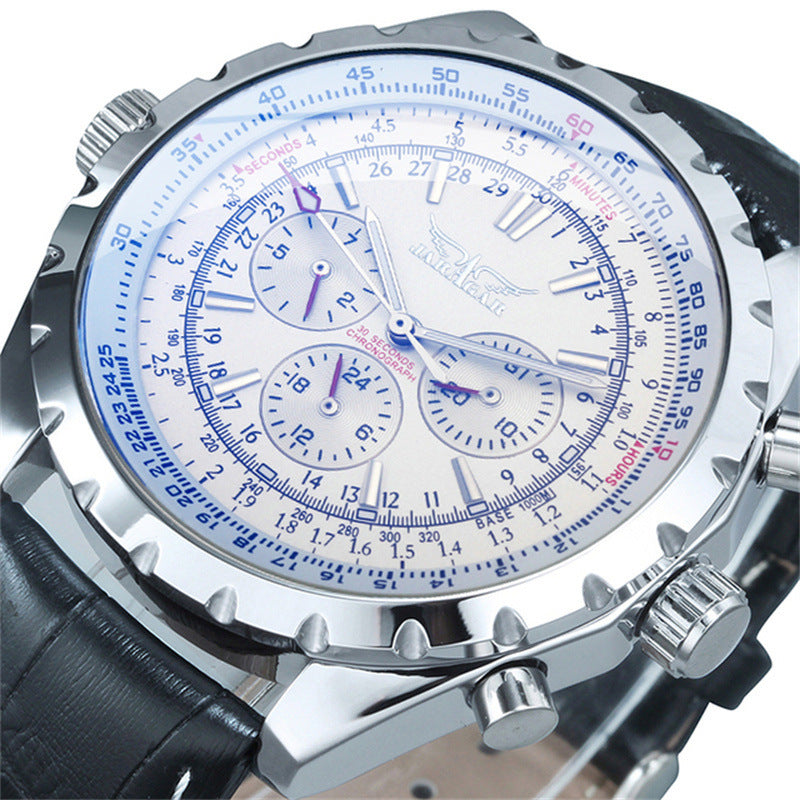 Automatische mechanische Herrenuhr mit doppeltem Kalender aus Stahl