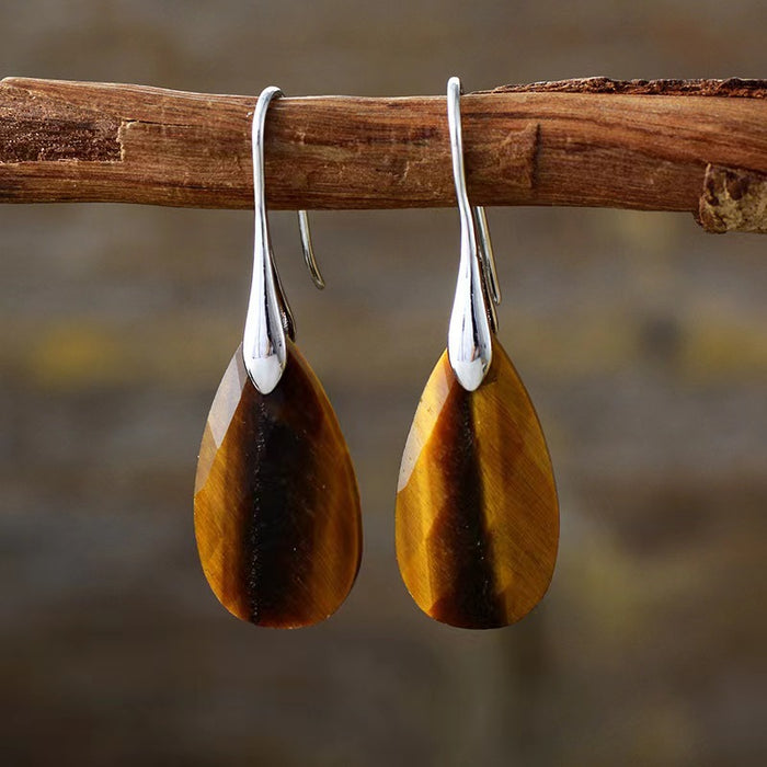 Simple High-quality Natural Tigers Eye Pendant Earrings