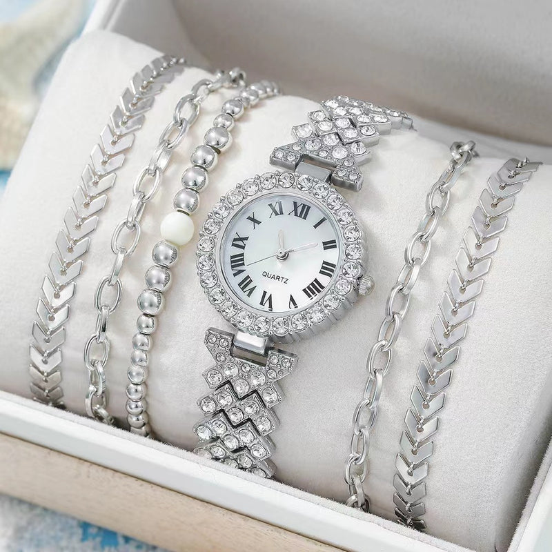 Diamant-Damenarmbanduhr Luxus-Mode Geschenkbox Uhrenarmband Sechsteiliges Set