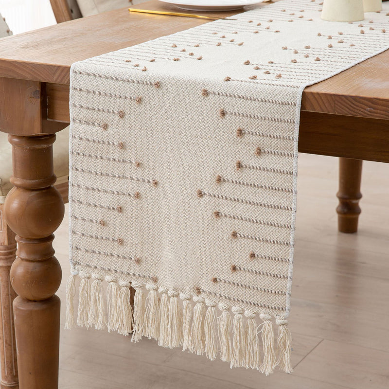 Polyester-cotton Jacquard Cut-out Floral Design Knotted Tassels Rectangular Tablecloth