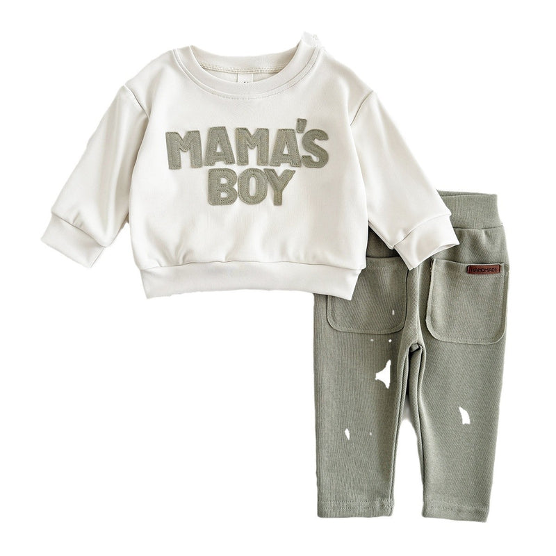 Letter Patch Round Neck Sweater Pocket Comfortable Trousers Infant Suit