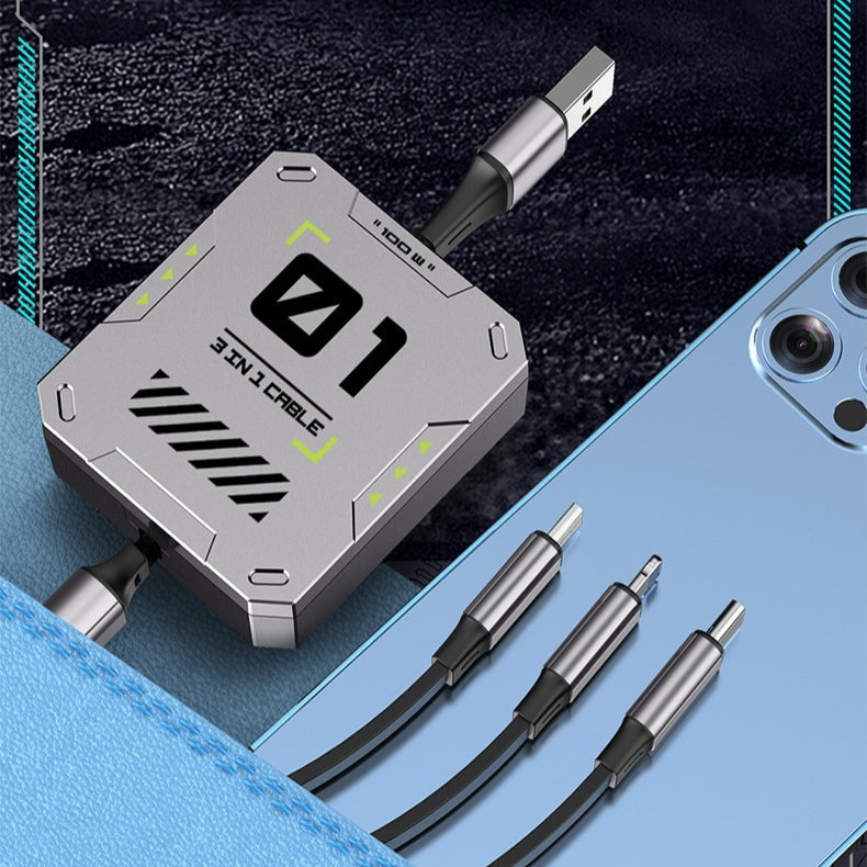 Data Cable Three-in-one 100W Super Fast Charge Telescopic One Drag Three