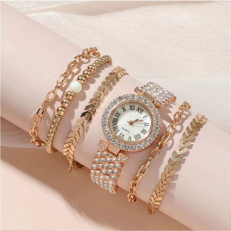 Diamant-Damenarmbanduhr Luxus-Mode Geschenkbox Uhrenarmband Sechsteiliges Set