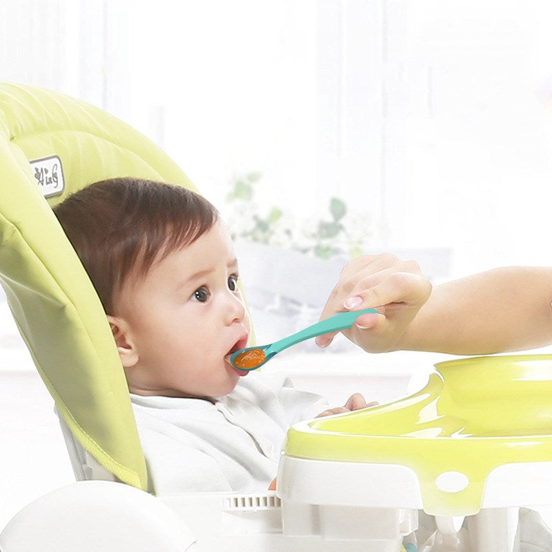 Colher de alimentação para bebé anti-queimaduras com haste