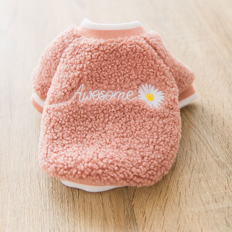 Warmer Teddy-Mantel mit Hundepfoten-Stickerei