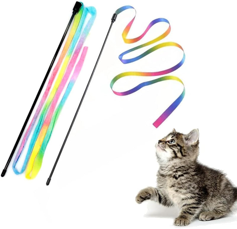 Brinquedos interativos de varinha arco-íris para gatos, varinha provocadora interativa com fita colorida para a maioria dos gatos