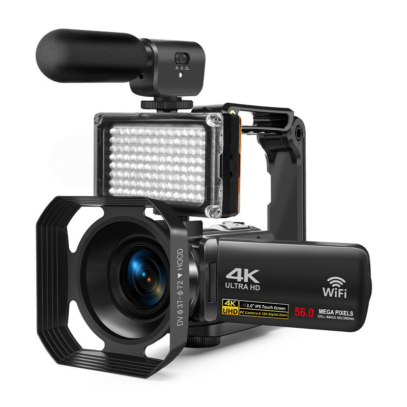 4K-Digitalcamcorder mit windgeschütztem Mikrofon und Aufhelllicht