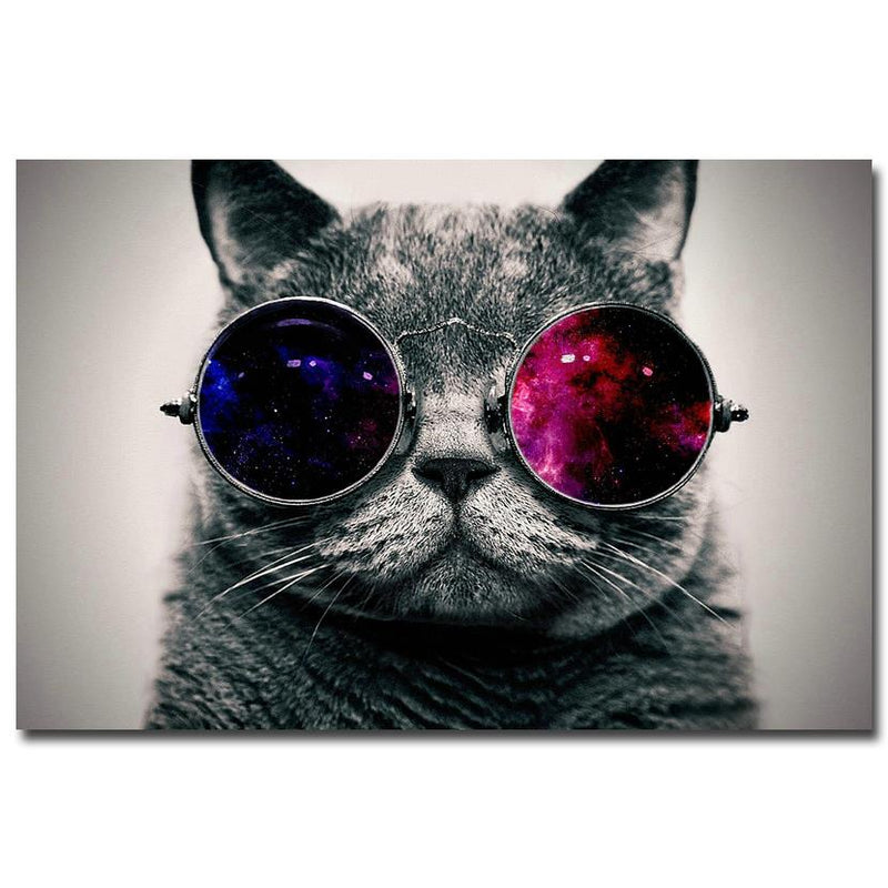Cat Wearing Glasses Galaxy Glasses Funny Cat Art Canvas Painting Poster