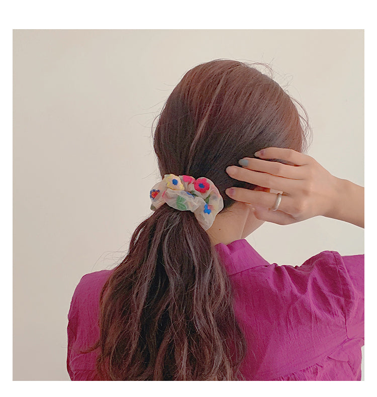 Elástico de cabelo em rede com flores bordadas