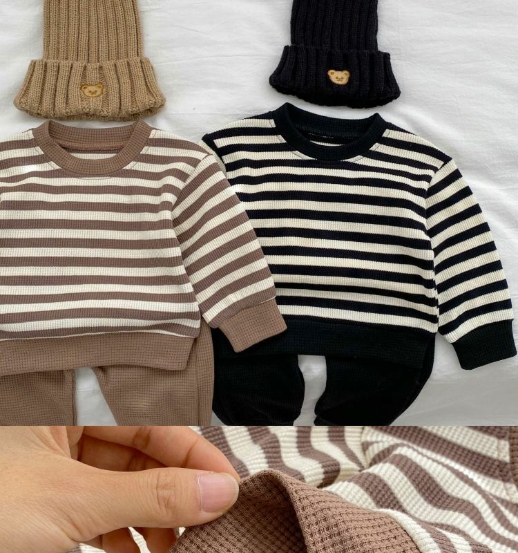 Baby Color Matching Striped Long-sleeved Top Pants Suit