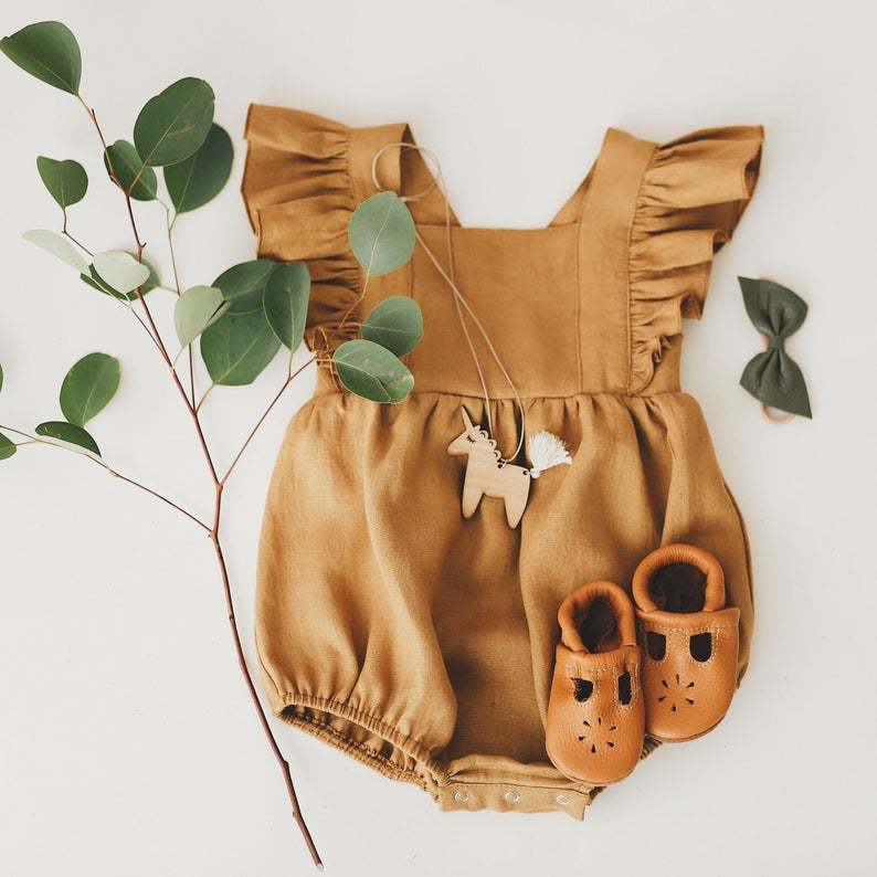 Baby Cotton And Linen Summer Strap One Piece Suit