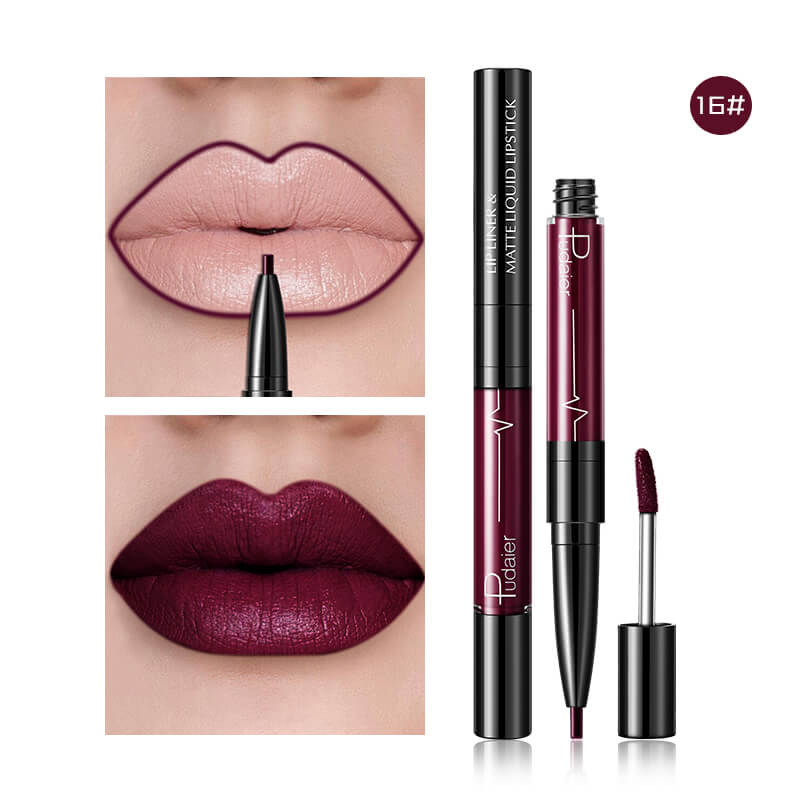 Pudaier Batom Matte Líquido e Lápis de Lábios 2 em 1 Maquilhagem Profissional Completa Agate Red Tinta de Lábios Volumizador Batom Líquido de Tatuagem